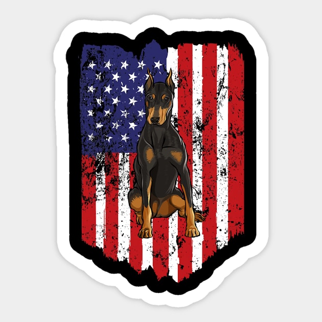 American Flag Doberman Pinscher 4Th Of July Usa Sticker by eldridgejacqueline